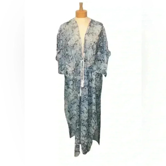 Carlos by Carlos Santana Blue Snake Print Maxi Kimono Sheer Cover Up size O/S - Picture 1 of 10